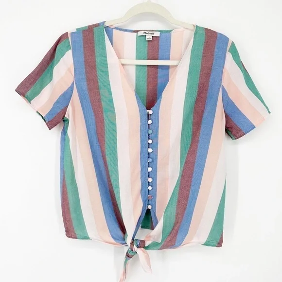 Madewell Novel Tie-Front Button Top in Flagstaff Stripe size Small - Picture 2 of 5